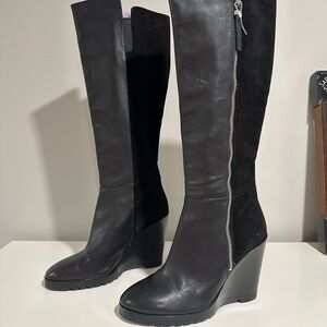 Michael Kors Sleek Black Wedge Boots with Textured Finish